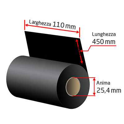 rb-ck40tr110x450; ribbon rb-ck40tr110x450 in resina per tessuti da 110 mm (rotolo 450 metri) nero; ribbon